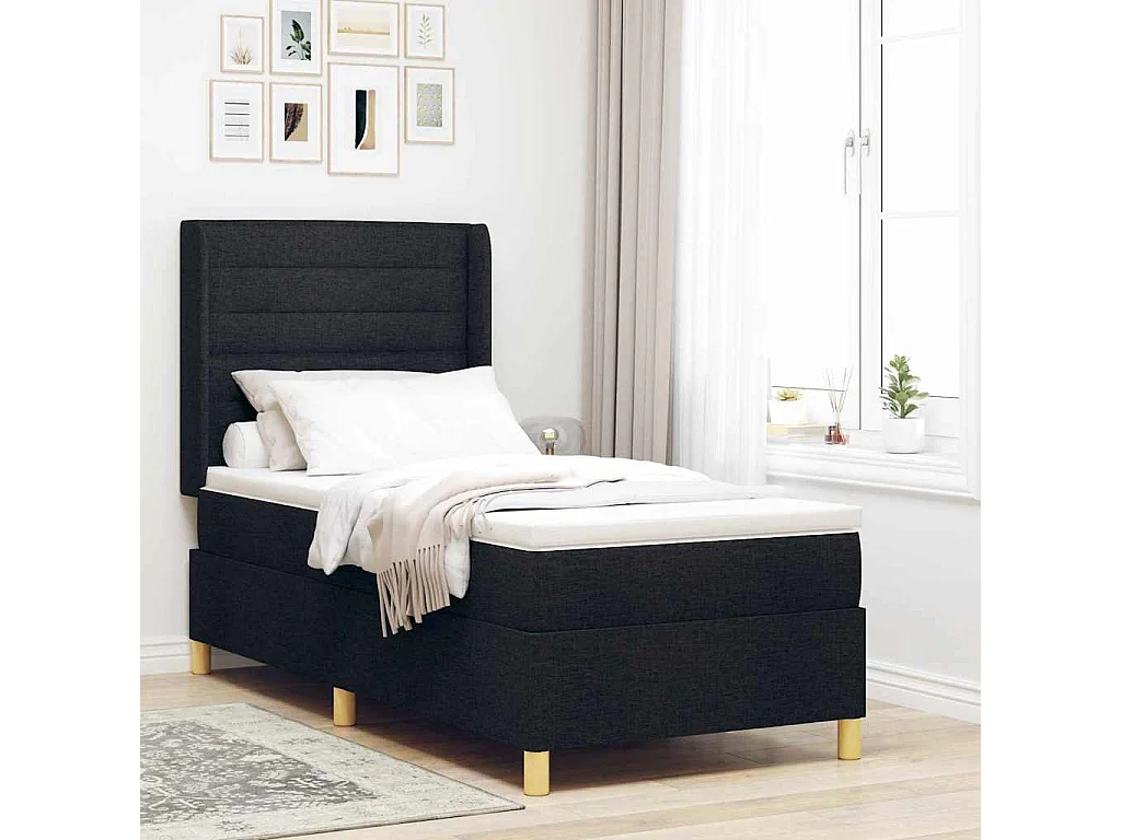 Cadre de lit avec matelas Noir 90 x 200 cm tissu