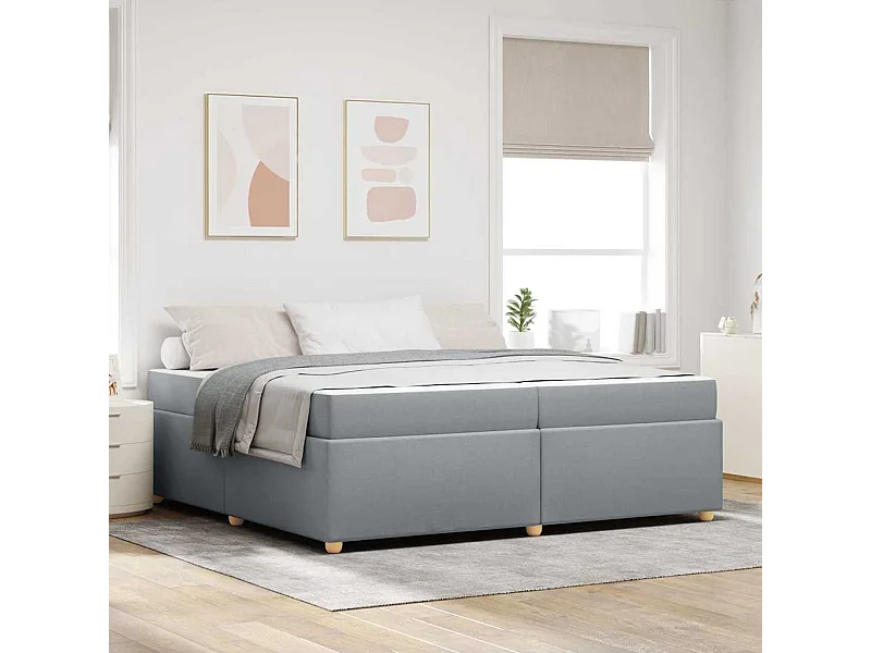 Cadre de lit avec matelas Gris clair 200 x 200 cm tissu