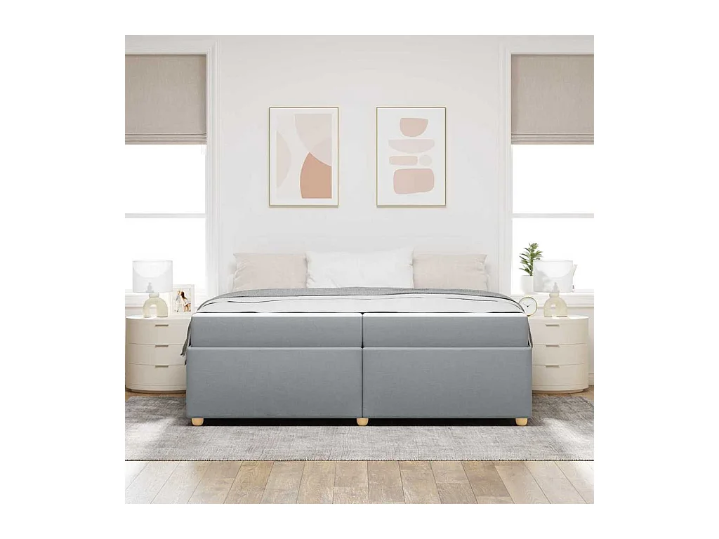 Cadre de lit avec matelas Gris clair 200 x 200 cm tissu