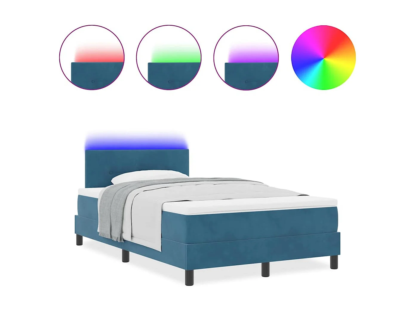 Cadre de lit avec matelas Bleu foncé 120 x 200 cm Velours