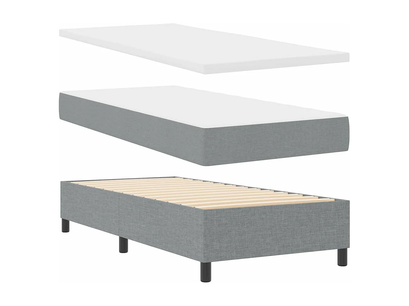 Cama tipo Box Spring con colchón Gris Claro 100 x 200 cm tela