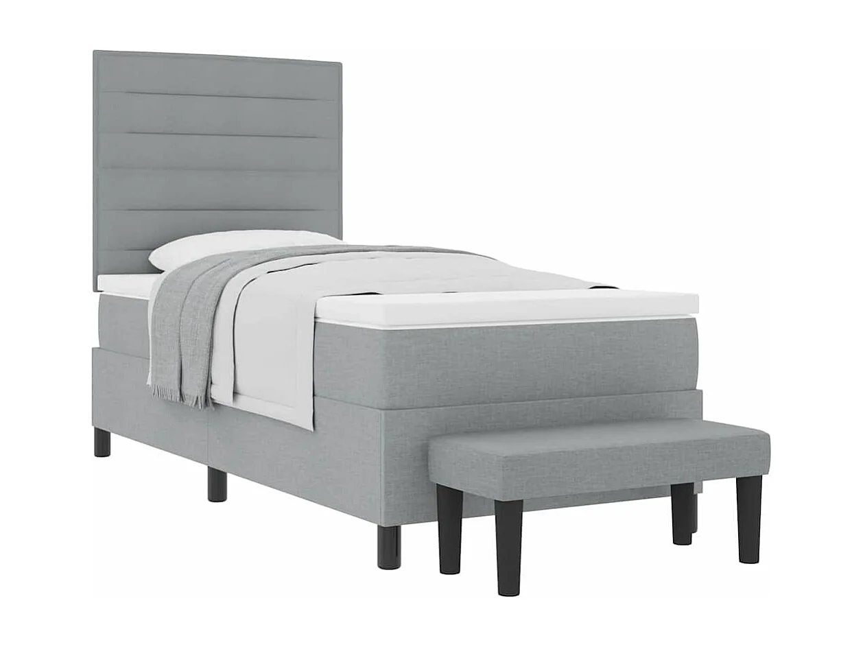 Cama tipo Box Spring con colchón Gris Claro 100 x 200 cm tela