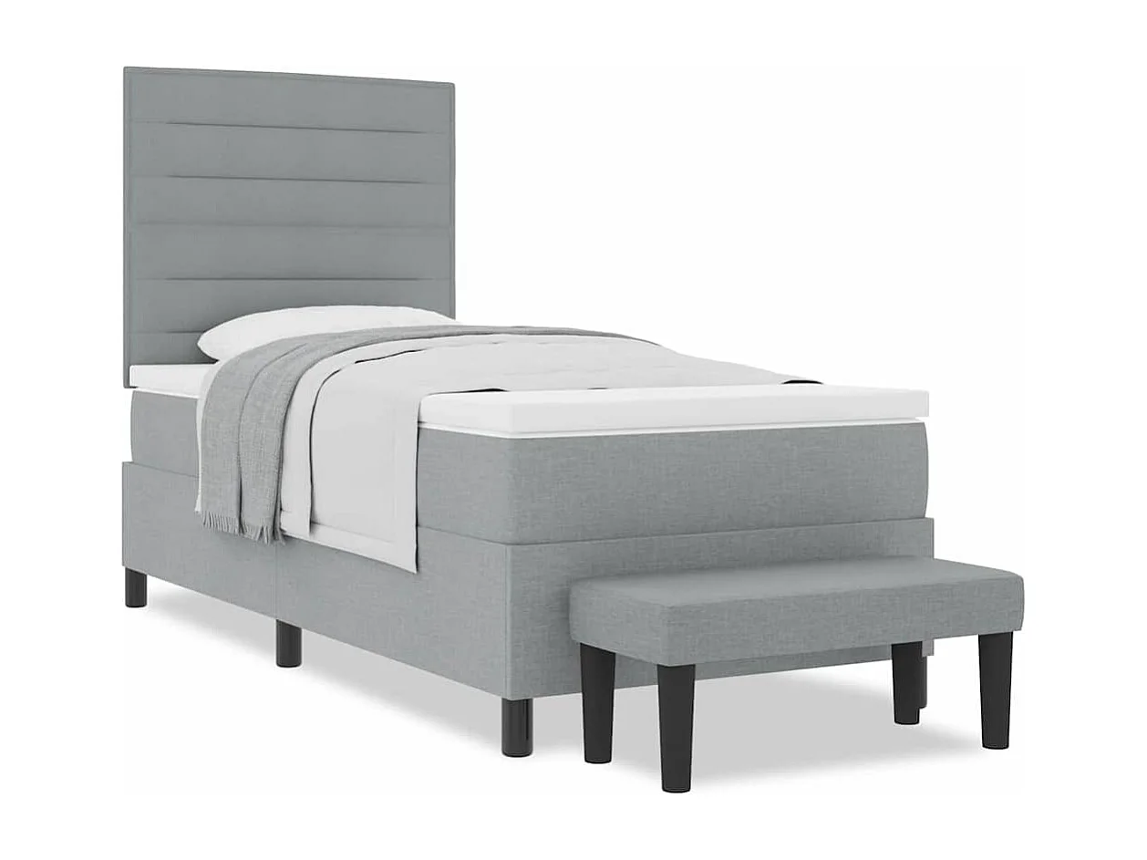 Cama tipo Box Spring con colchón Gris Claro 100 x 200 cm tela