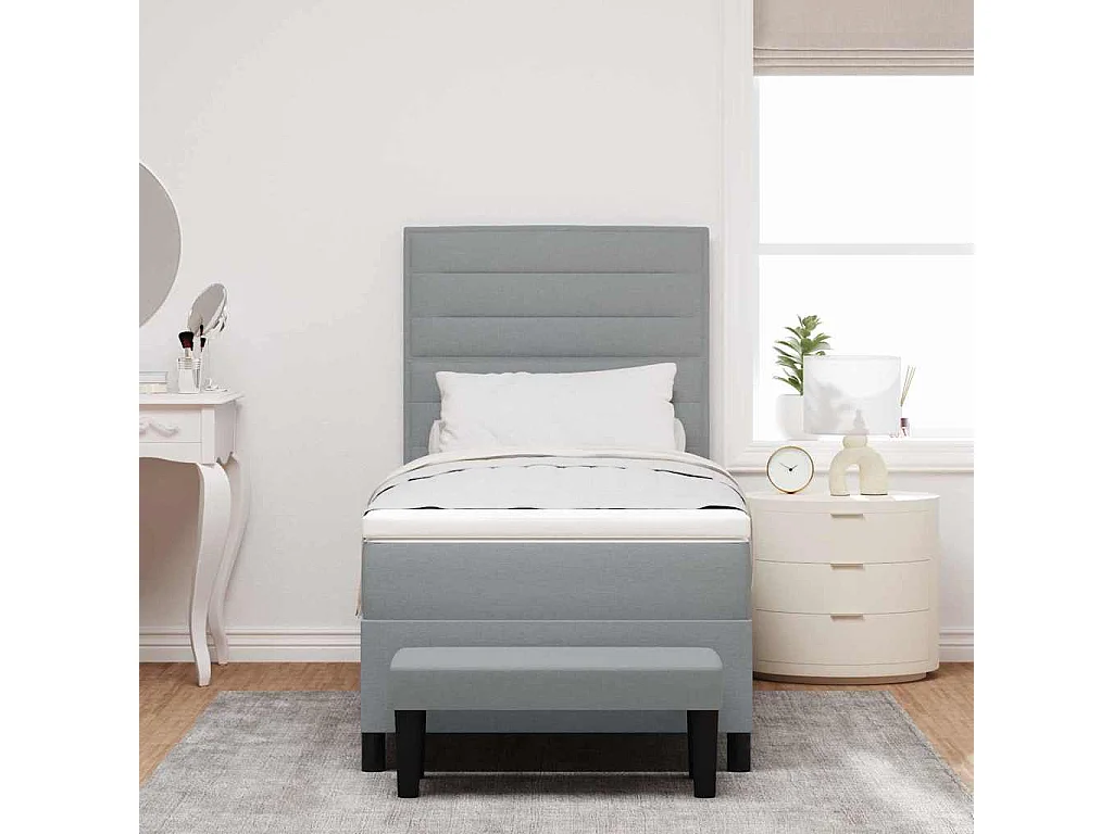 Cama tipo Box Spring con colchón Gris Claro 100 x 200 cm tela
