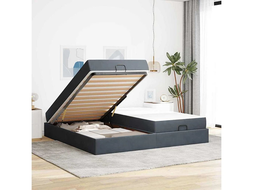 Cadre de lit Gris foncé 200 x 200 cm Velours