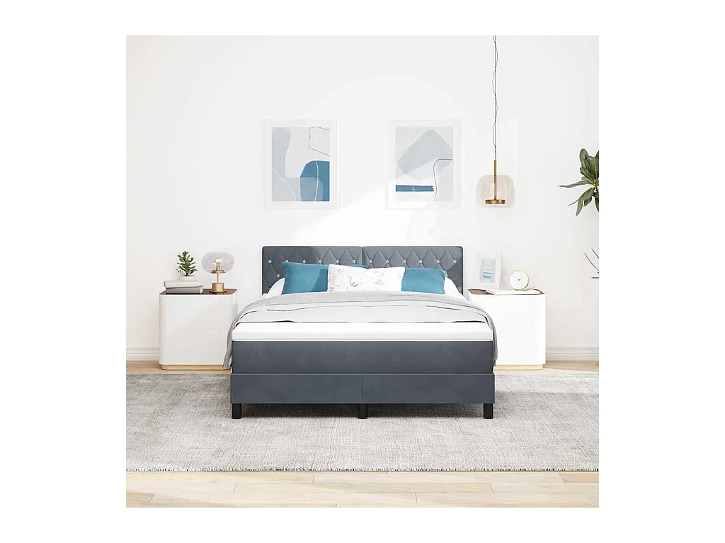 Cadre de lit avec matelas Gris foncé 160 x 200 cm Velours