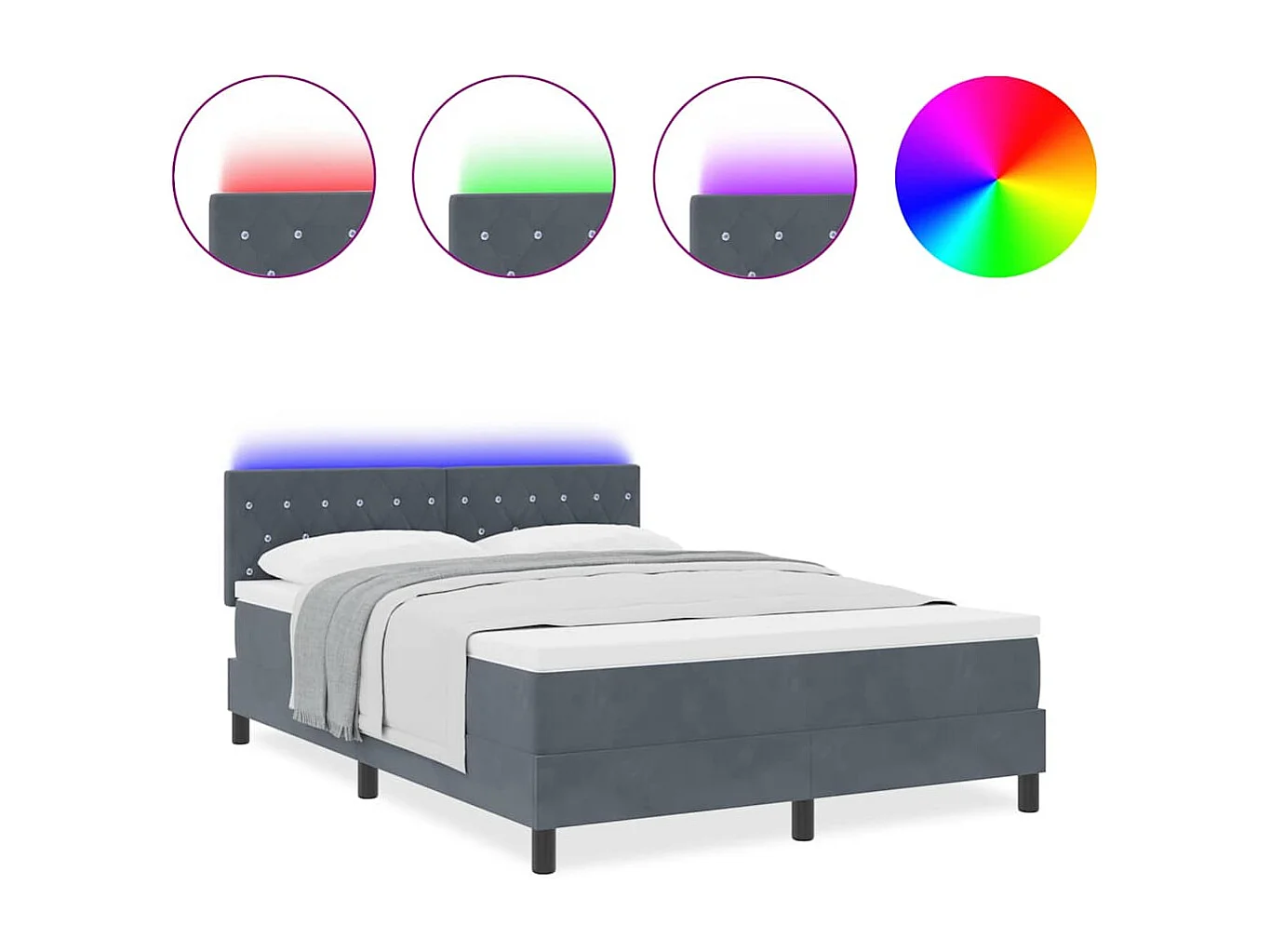 Cadre de lit avec matelas Gris foncé 160 x 200 cm Velours