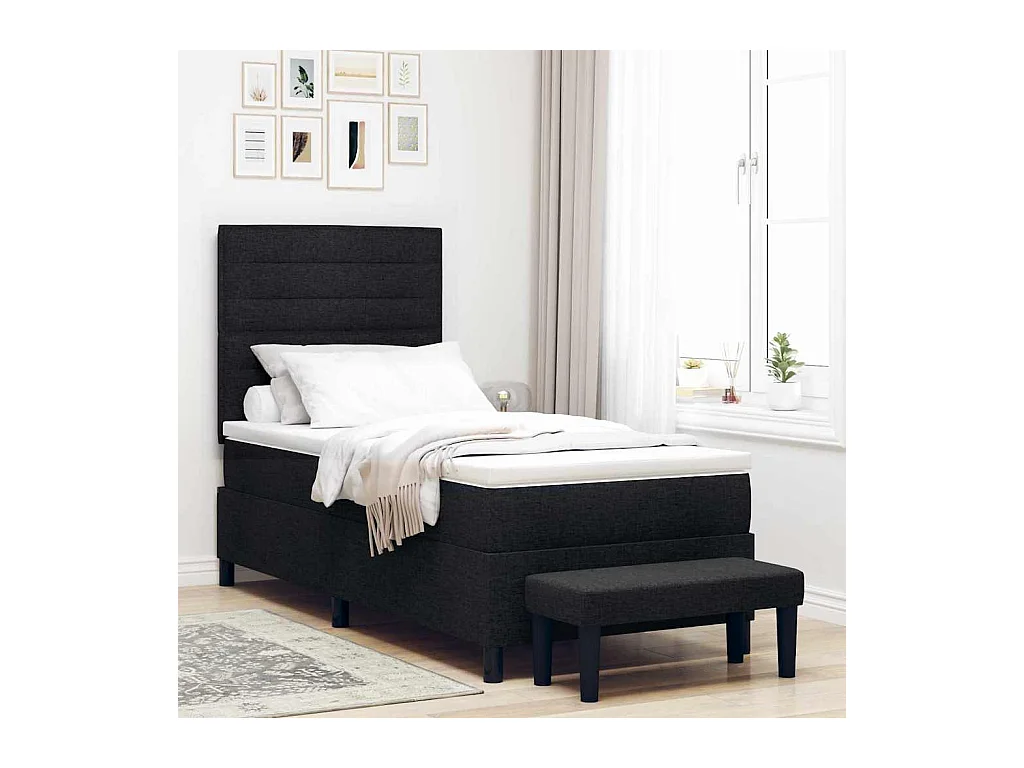 Cadre de lit avec matelas Noir 100 x 200 cm tissu