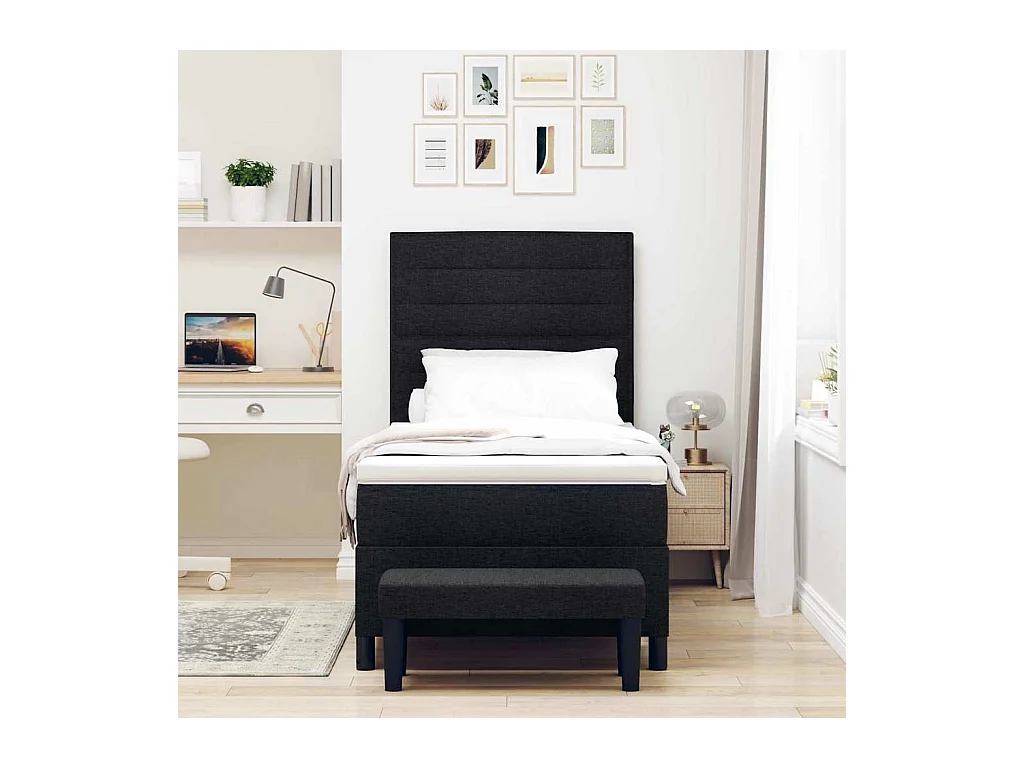 Cadre de lit avec matelas Noir 100 x 200 cm tissu