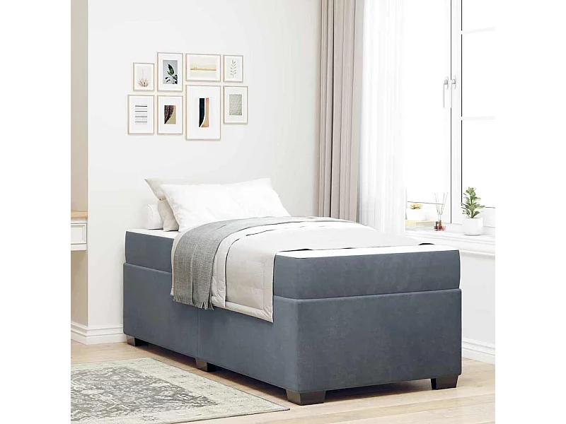 Cadre de lit avec matelas Gris foncé 90 x 200 cm Velours