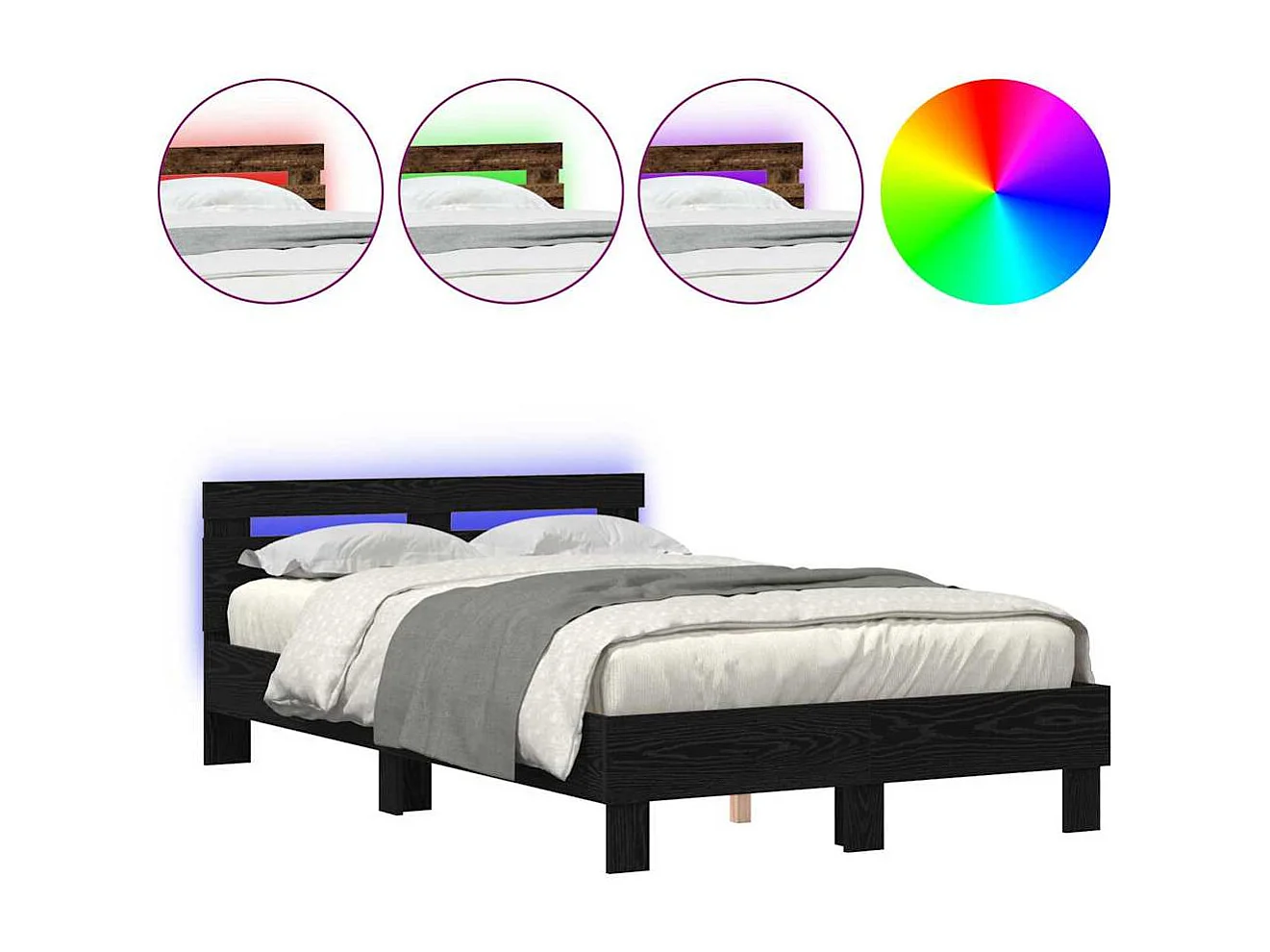 Estrutura da Cama com cabeceira Carvalho preto 120 x 190 cm