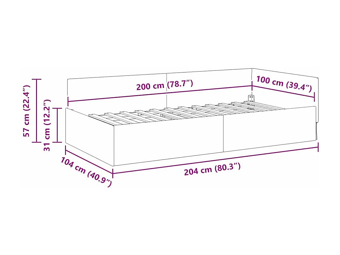 Cadre de lit d'angle Autre avec tête de lit Bleu 100 x 200 cm