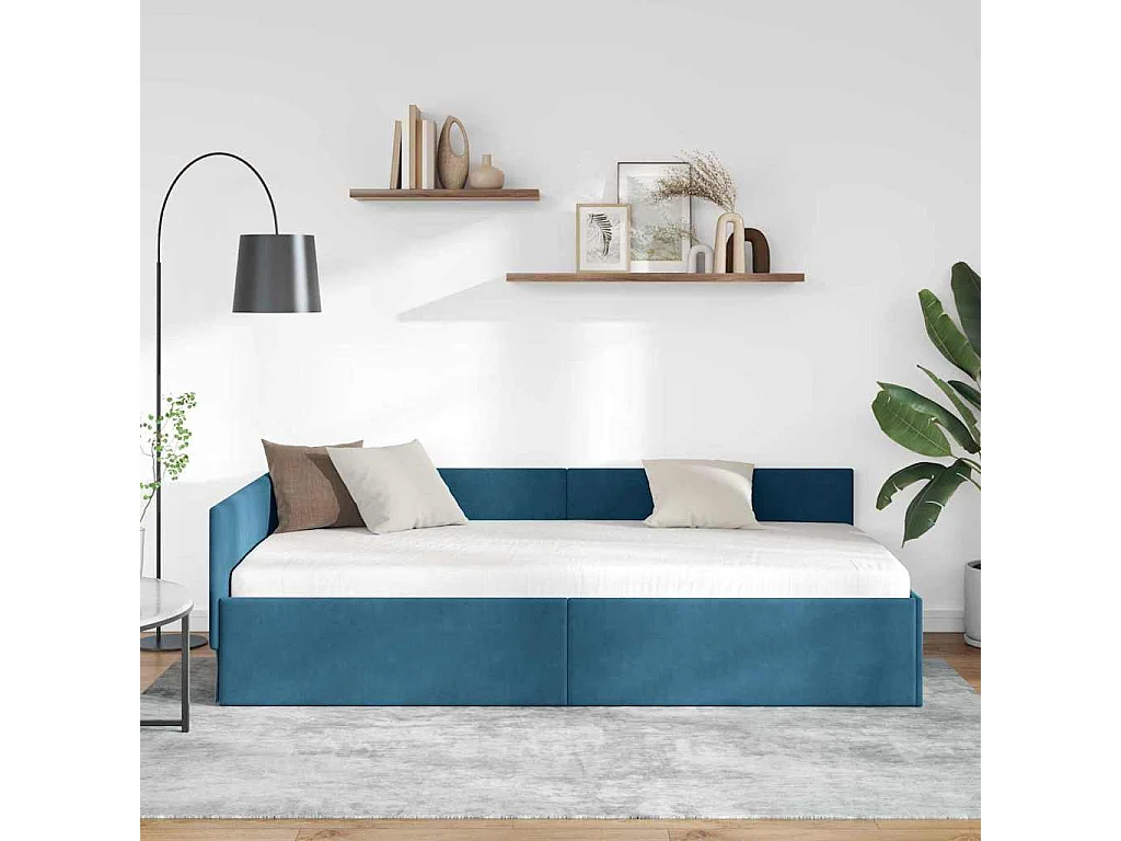 Cadre de lit d'angle Autre avec tête de lit Bleu 100 x 200 cm