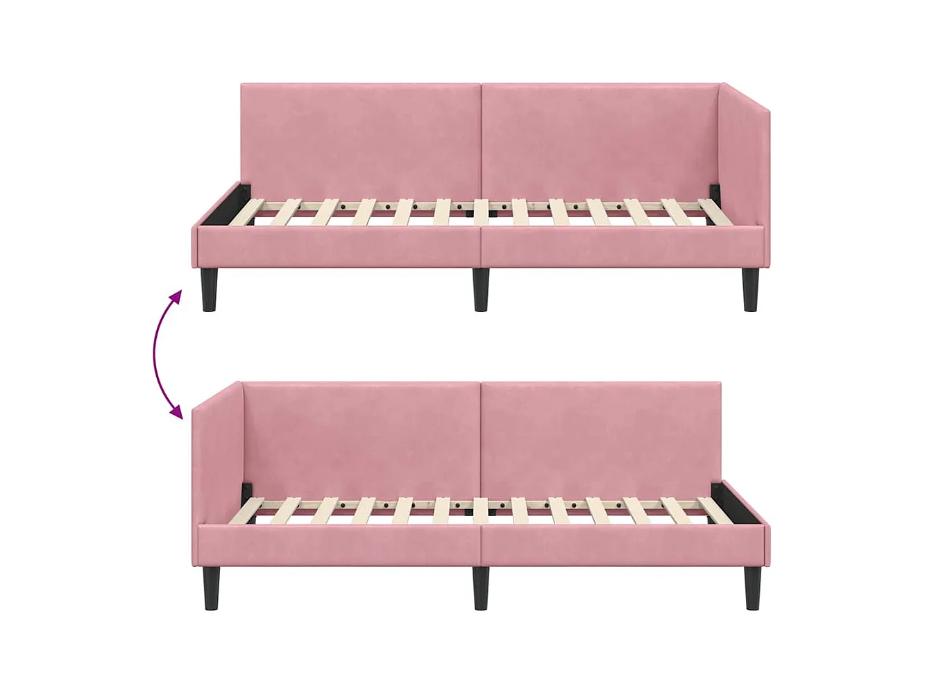 Cadre de lit d'angle Autre avec tête de lit Rose 100 x 200 cm