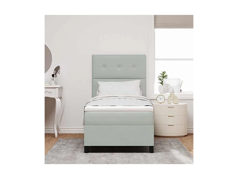 Cama tipo Box Spring Gris Claro 100 x 200 cm Terciopelo