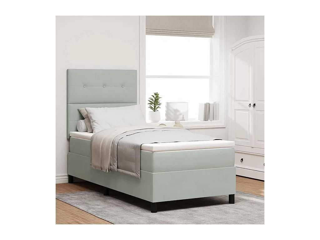 Cama tipo Box Spring Gris Claro 100 x 200 cm Terciopelo