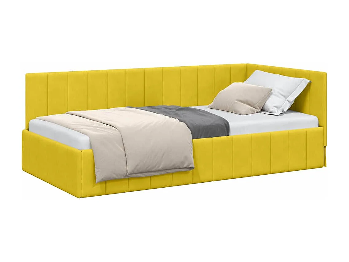 Cadre de lit d'angle avec tête de lit Jaune 90 x 190 cm Velours