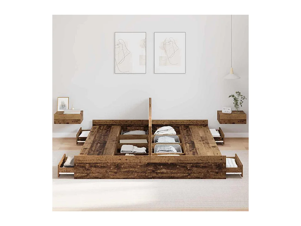 Cadre de lit avec rangement Bois ancien 200 x 200 cm