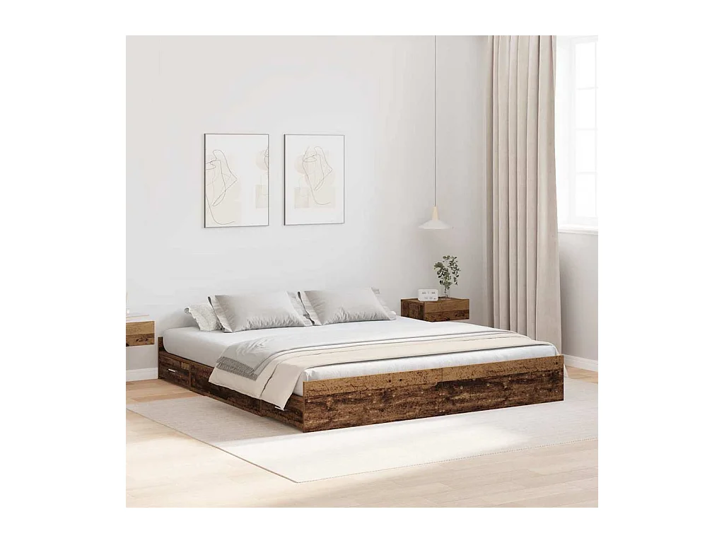 Estrado de cama com arrumação Madeira antiga 200 x 200 cm