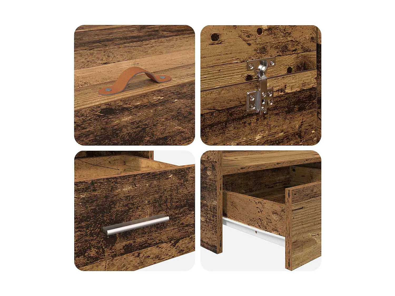 Cama con almacenamiento con cabecera Madera vieja 200 x 200 cm