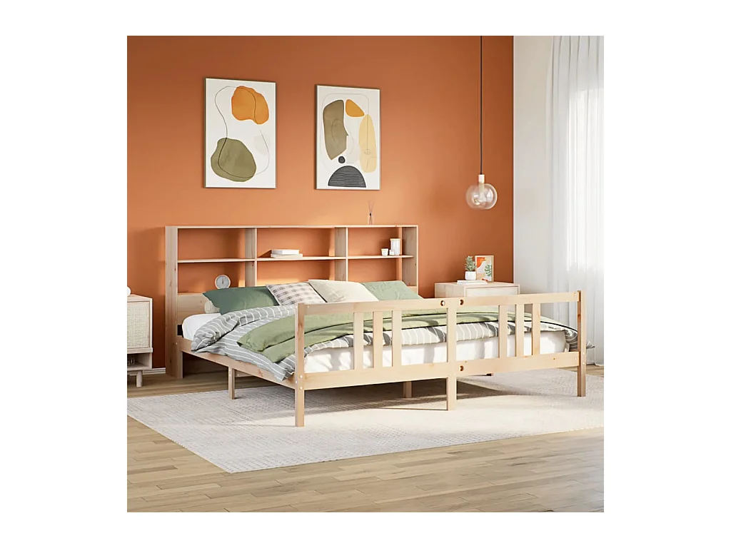 Cama con estantería sin colchón madera maciza de pino 180x200cm