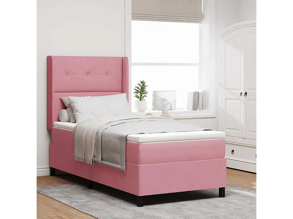 Cama con Box Spring LED y Colchón Rosa 80 x 200 cm Terciopelo