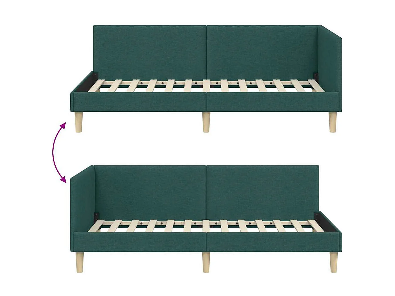 Estructura de cama en esquina Otro Verde oscuro 100 x 200 cm