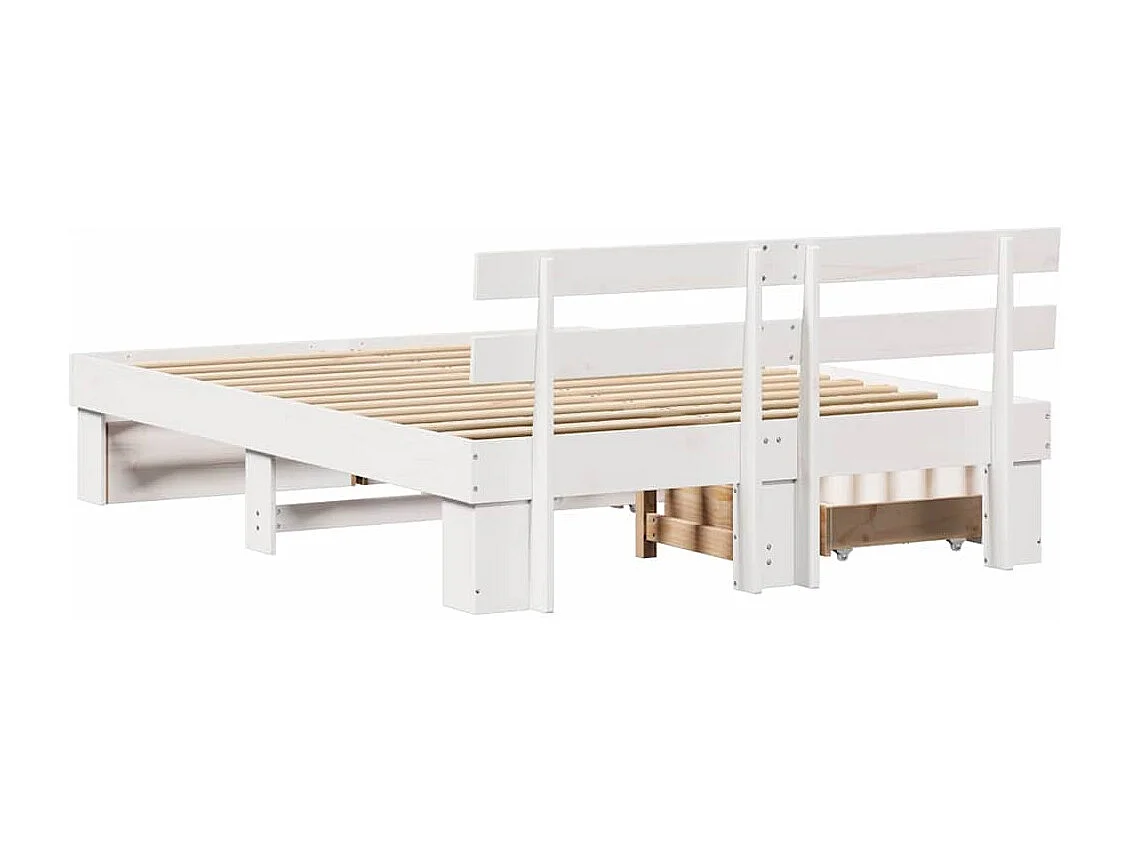 Cadre de lit avec tiroir Blanc 150 x 200 cm Bois massif en pin