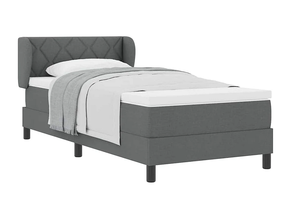 Cadre de lit avec matelas Gris foncé 90 x 190 cm tissu