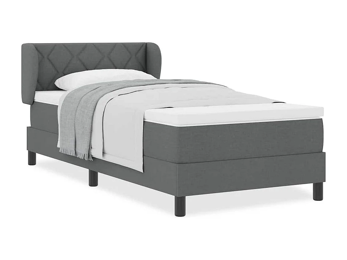 Cadre de lit avec matelas Gris foncé 90 x 190 cm tissu
