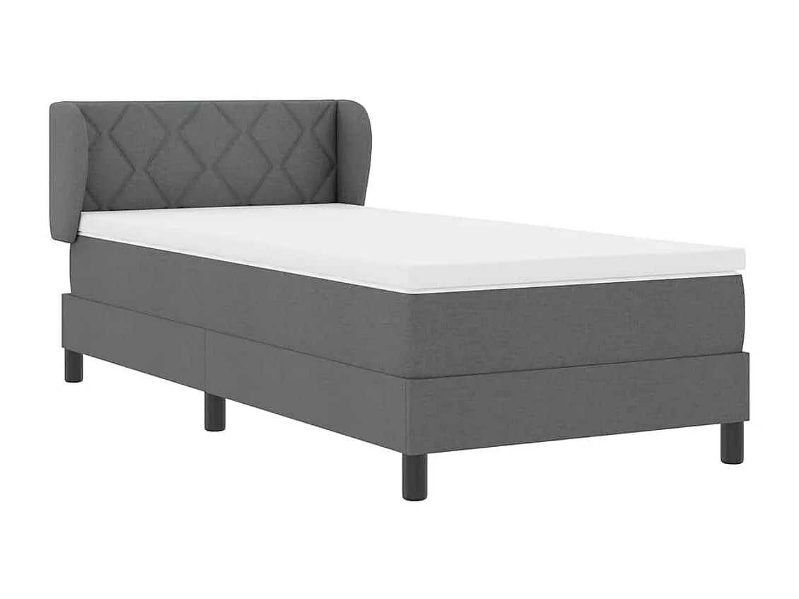 Cadre de lit avec matelas Gris foncé 90 x 190 cm tissu