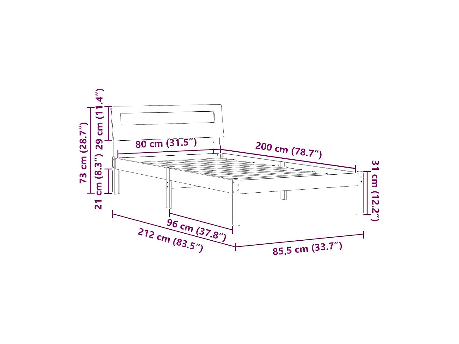 Bedframe met hoofdeinde Wit 80 x 200 cm Massief grenenhout