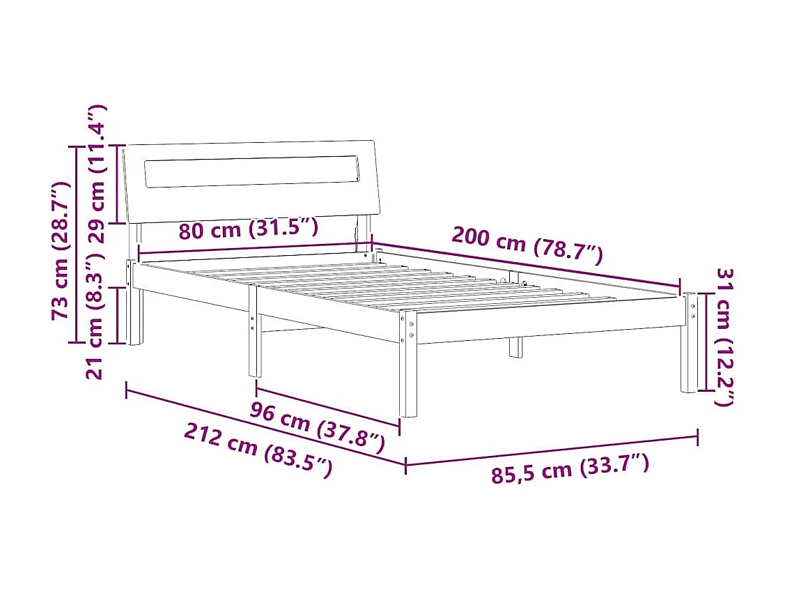 Bedframe met hoofdeinde Wit 80 x 200 cm Massief grenenhout