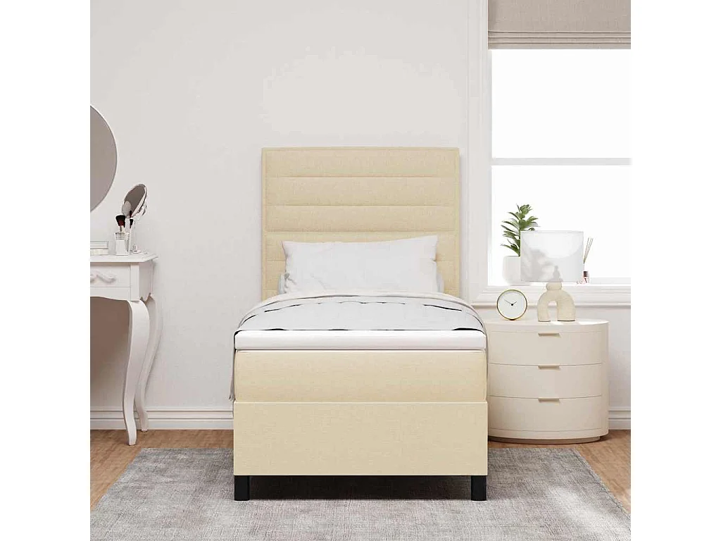 Cadre de lit avec matelas Crème 80 x 200 cm tissu