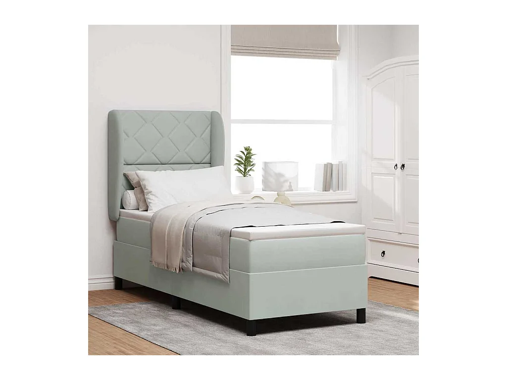 Cadre de lit avec matelas Gris clair 80 x 200 cm Velours