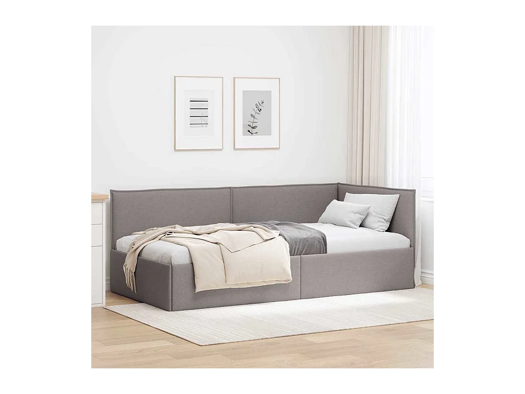 Cadre de lit d'angle avec tête de lit Taupe 90 x 190 cm tissu
