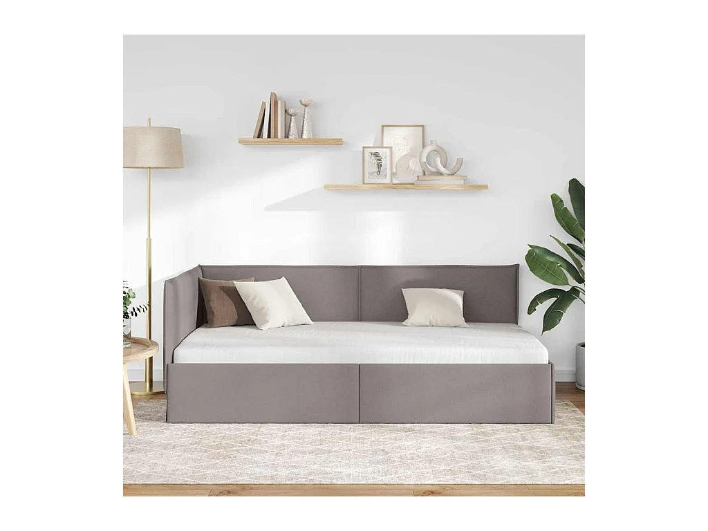 Cadre de lit d'angle avec tête de lit Taupe 90 x 190 cm tissu