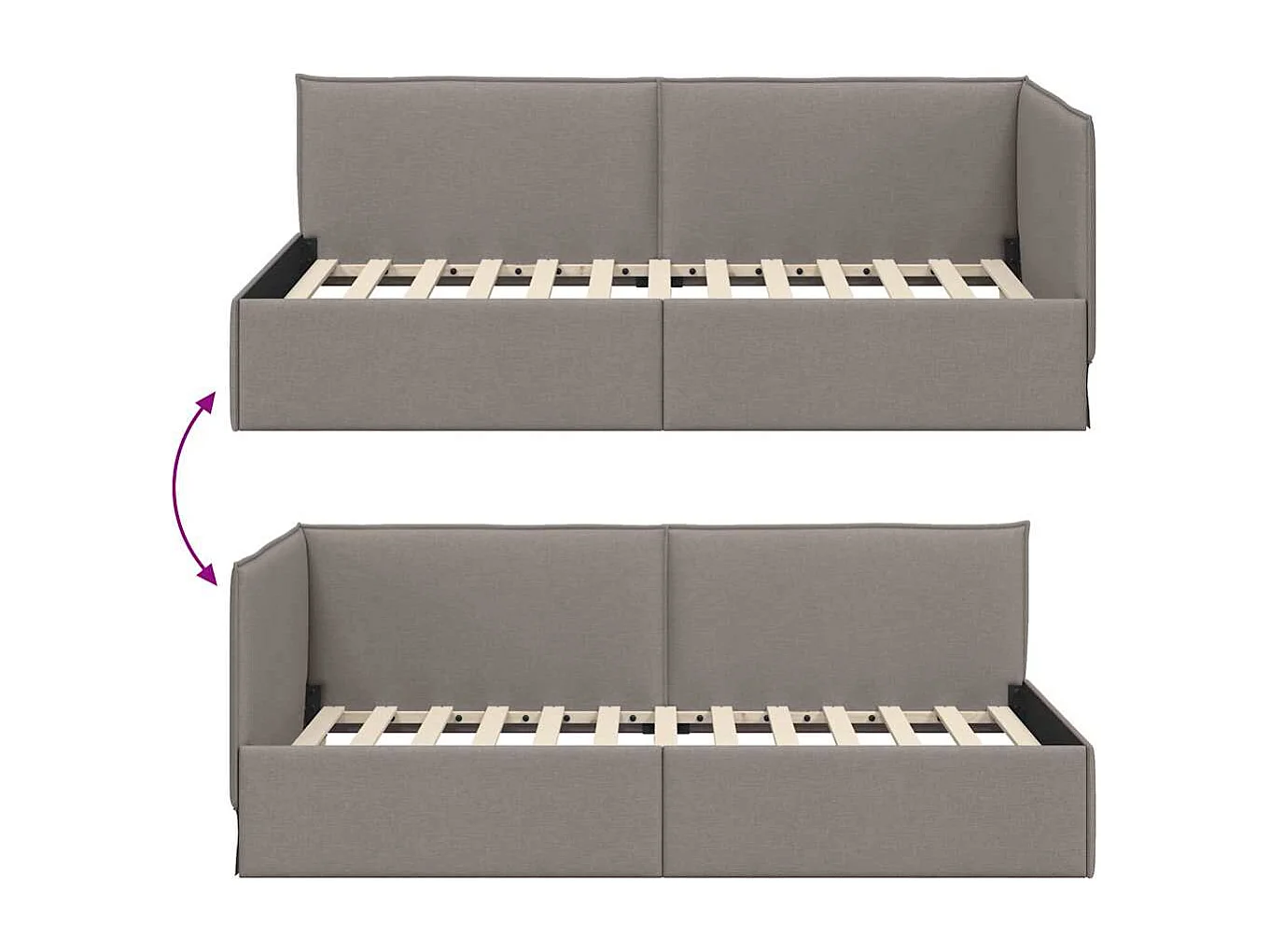 Cadre de lit d'angle avec tête de lit Taupe 90 x 190 cm tissu