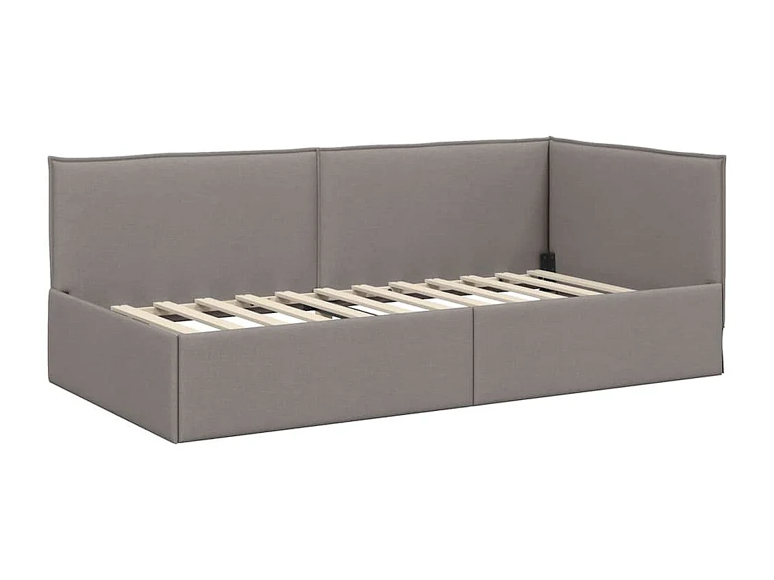 Cadre de lit d'angle avec tête de lit Taupe 90 x 190 cm tissu