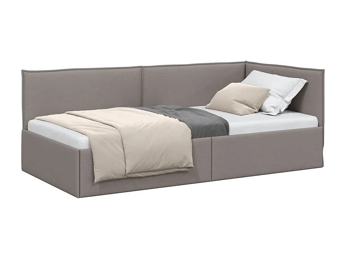 Cadre de lit d'angle avec tête de lit Taupe 90 x 190 cm tissu