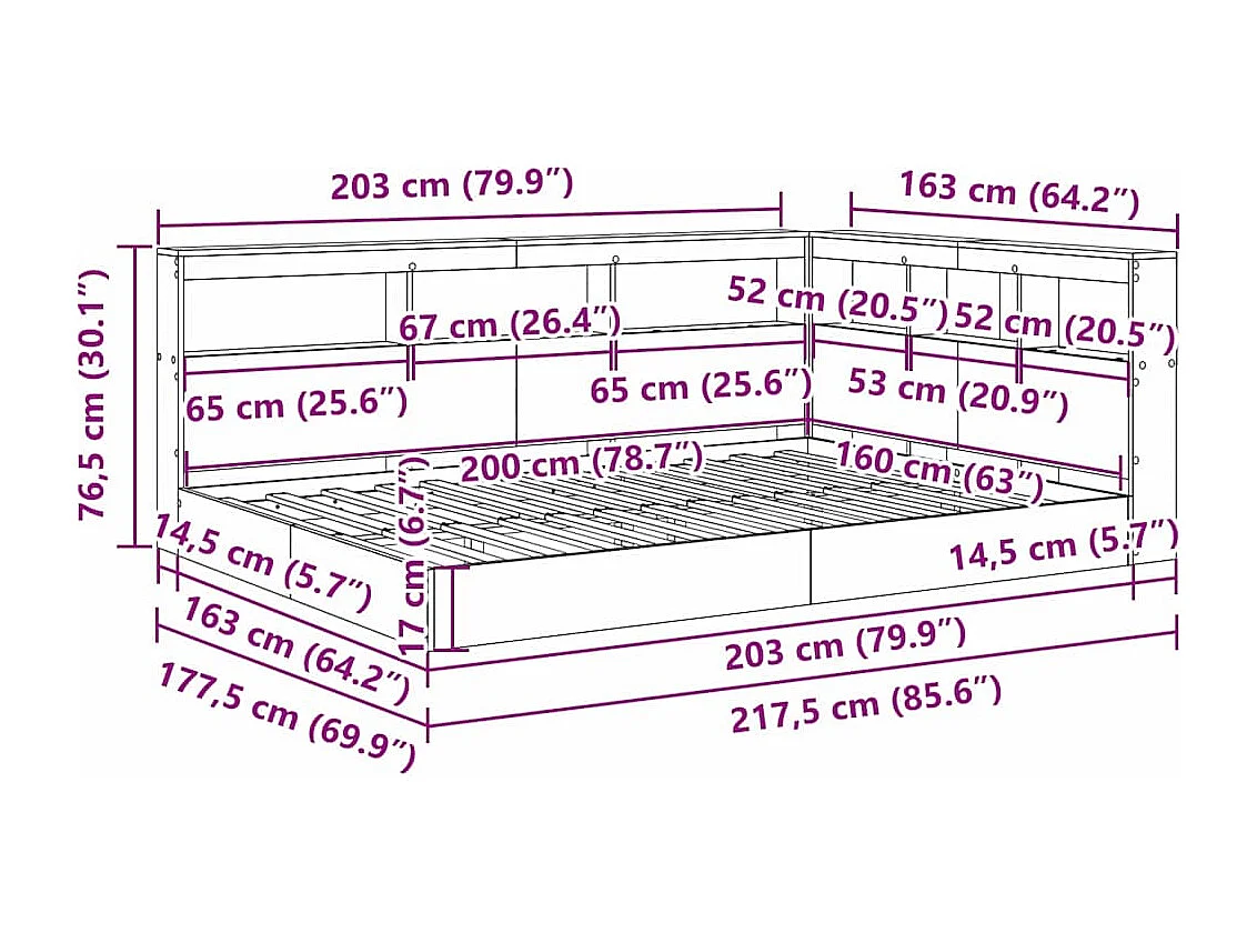 Lit Bibliothèque Chêne sonoma 160 x 200 cm Bois d'ingénierie