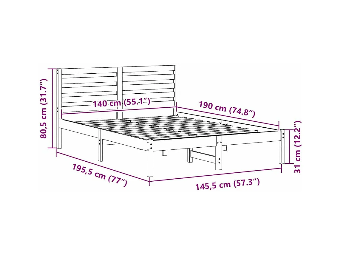 Cadre de lit Marron cire 140 x 190 cm Bois massif en pin