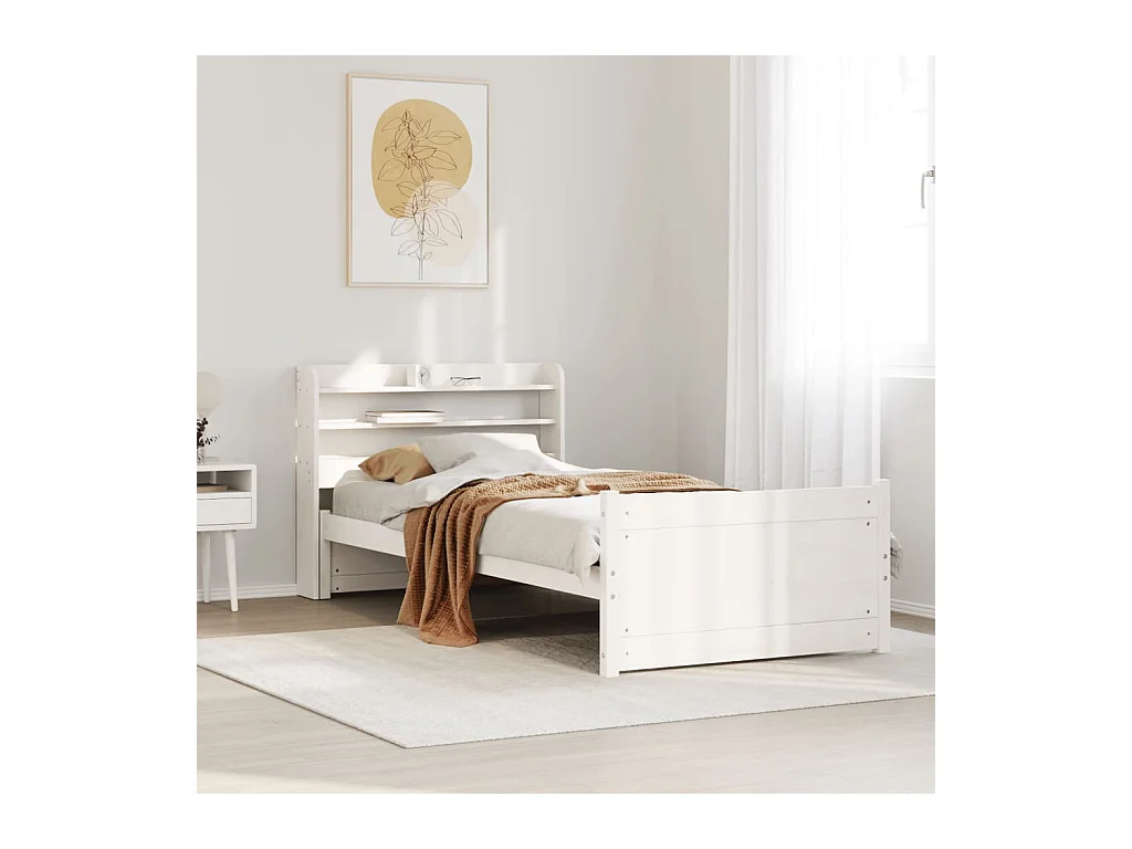 Cadre de lit avec tête de lit sans matelas blanc 100x200 cm