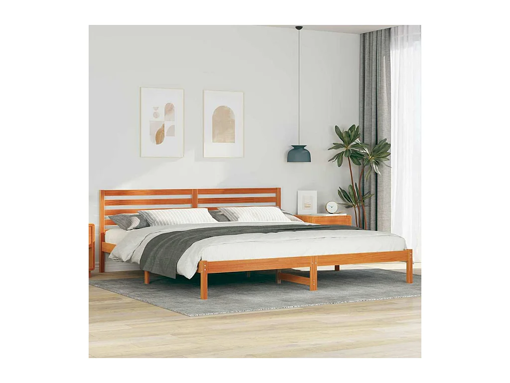 Estructura de cama con cabecera Marrón cera 200 x 210 cm