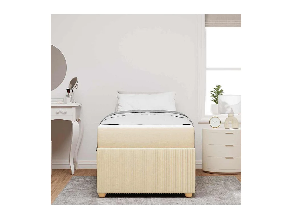 Cadre de lit avec matelas avec matelas Crème 100 x 200 cm tissu