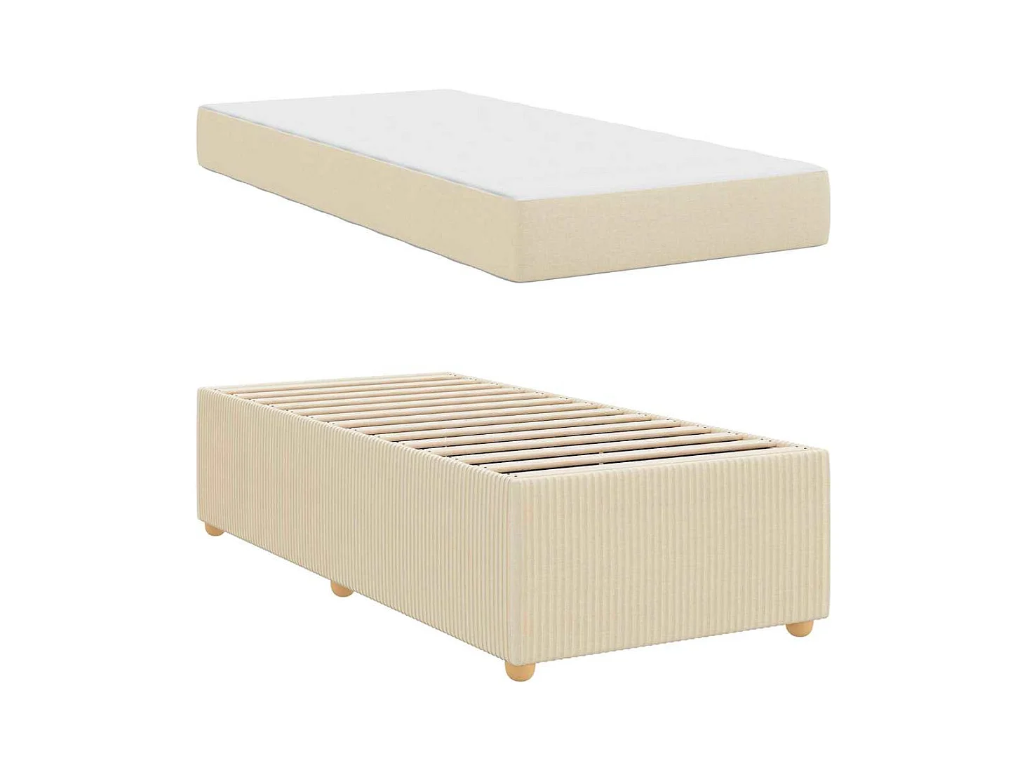 Cadre de lit avec matelas avec matelas Crème 100 x 200 cm tissu