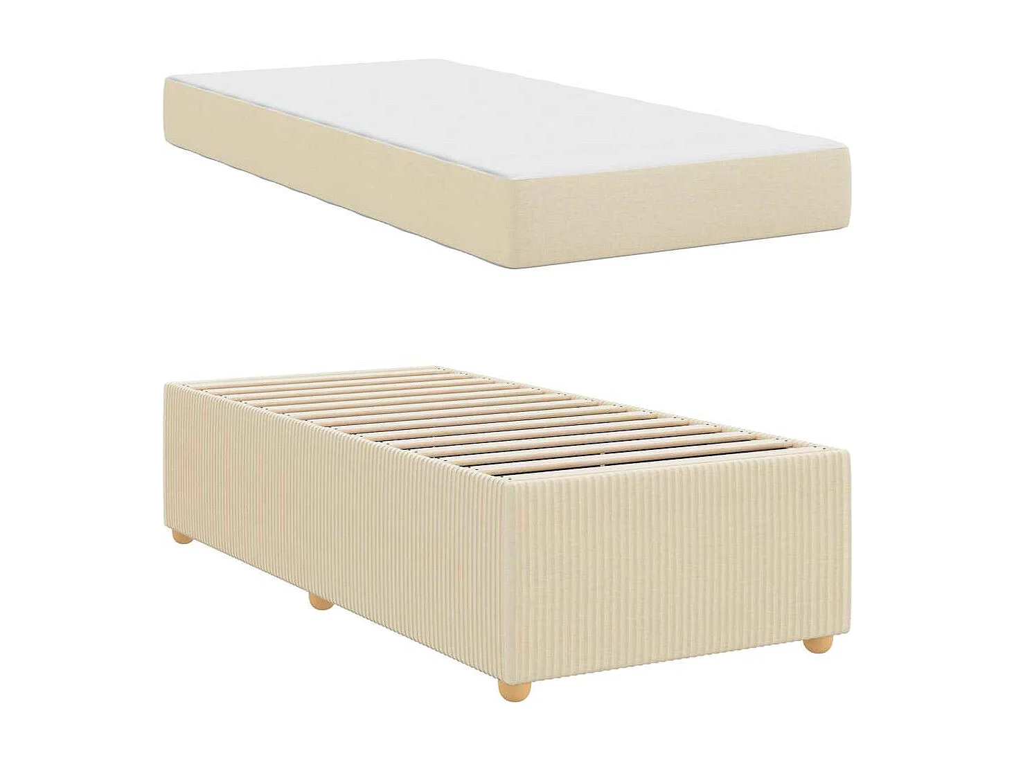 Cadre de lit avec matelas avec matelas Crème 100 x 200 cm tissu