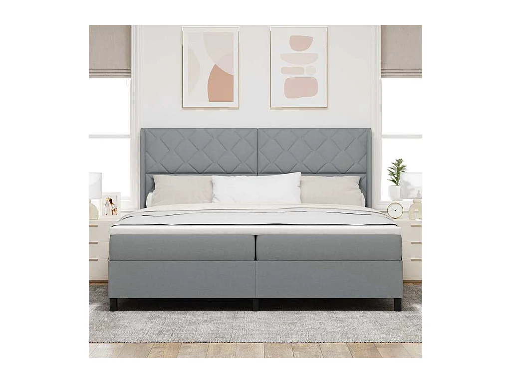 Cadre de lit avec matelas Gris clair 200 x 200 cm tissu