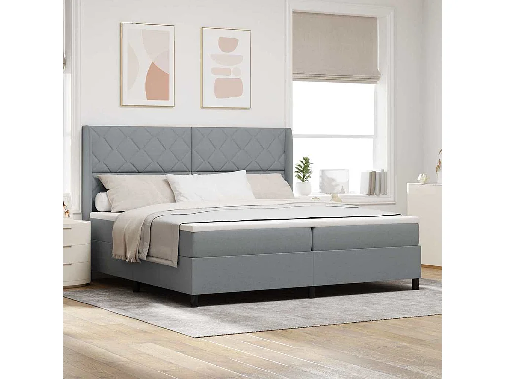 Cama tipo Box Spring con colchón Gris claro 200 x 200 cm tela