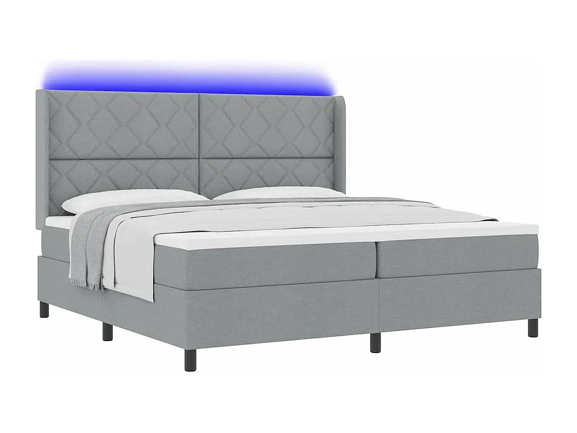 Cama tipo Box Spring con colchón Gris claro 200 x 200 cm tela